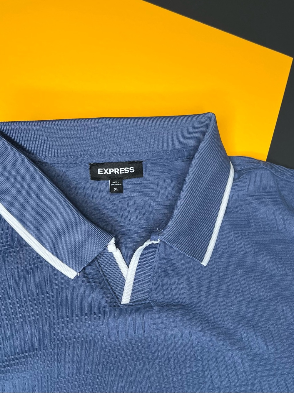 Express Men's Slate Blue Polo with White-Trim Collar - Picture 3 of 7